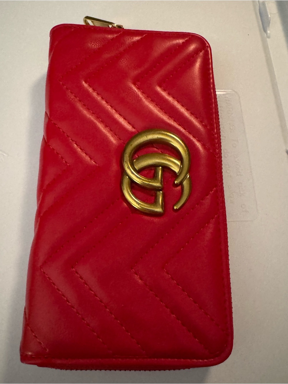 Source Unknown Red Quilted Zip Wallet with Gold Double-Ring Accent